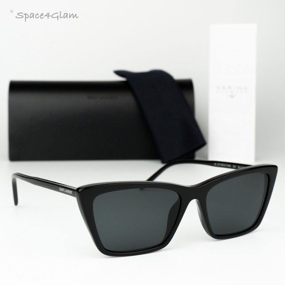Saint Laurent Women Sunglasses Black Cat Eye SL737 MICA THIN 001 BRAND NEW - Picture 4 of 14
